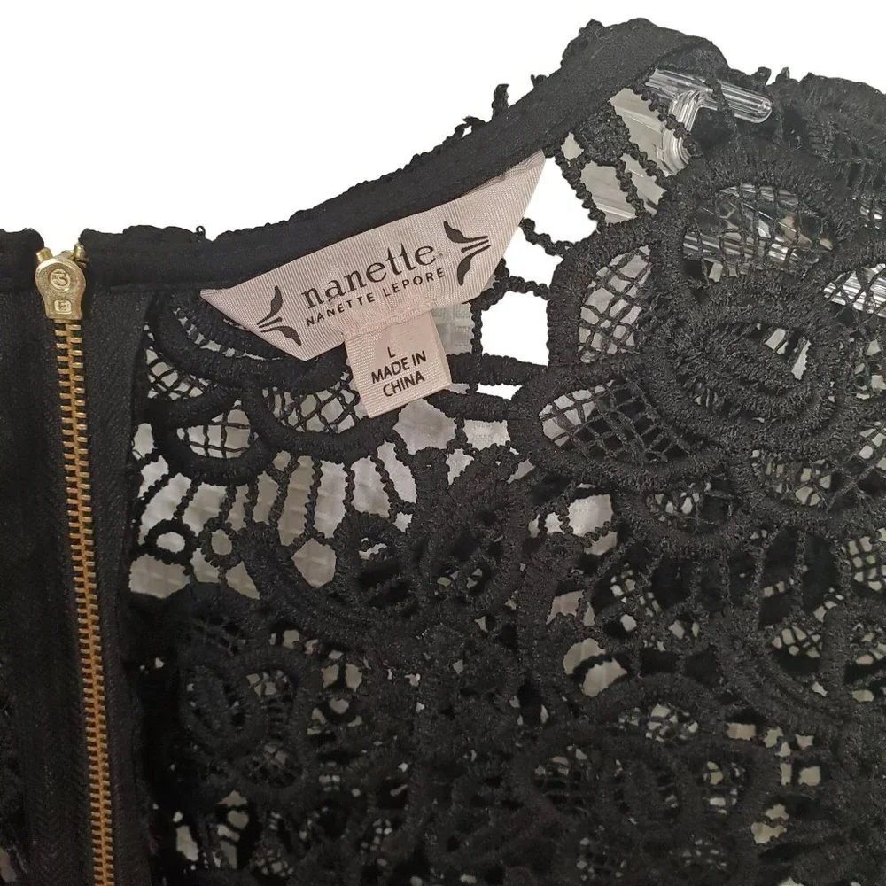 Nanette Lepore NWT Size L Top Blouse Floral Lace Overlay Sleeveless Lined Black - Picture 7 of 9